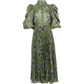 Plissé Maxi Dress - Green Roses