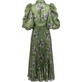 Plissé Maxi Dress - Green Roses