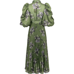 Plissé Maxi Dress - Green Roses