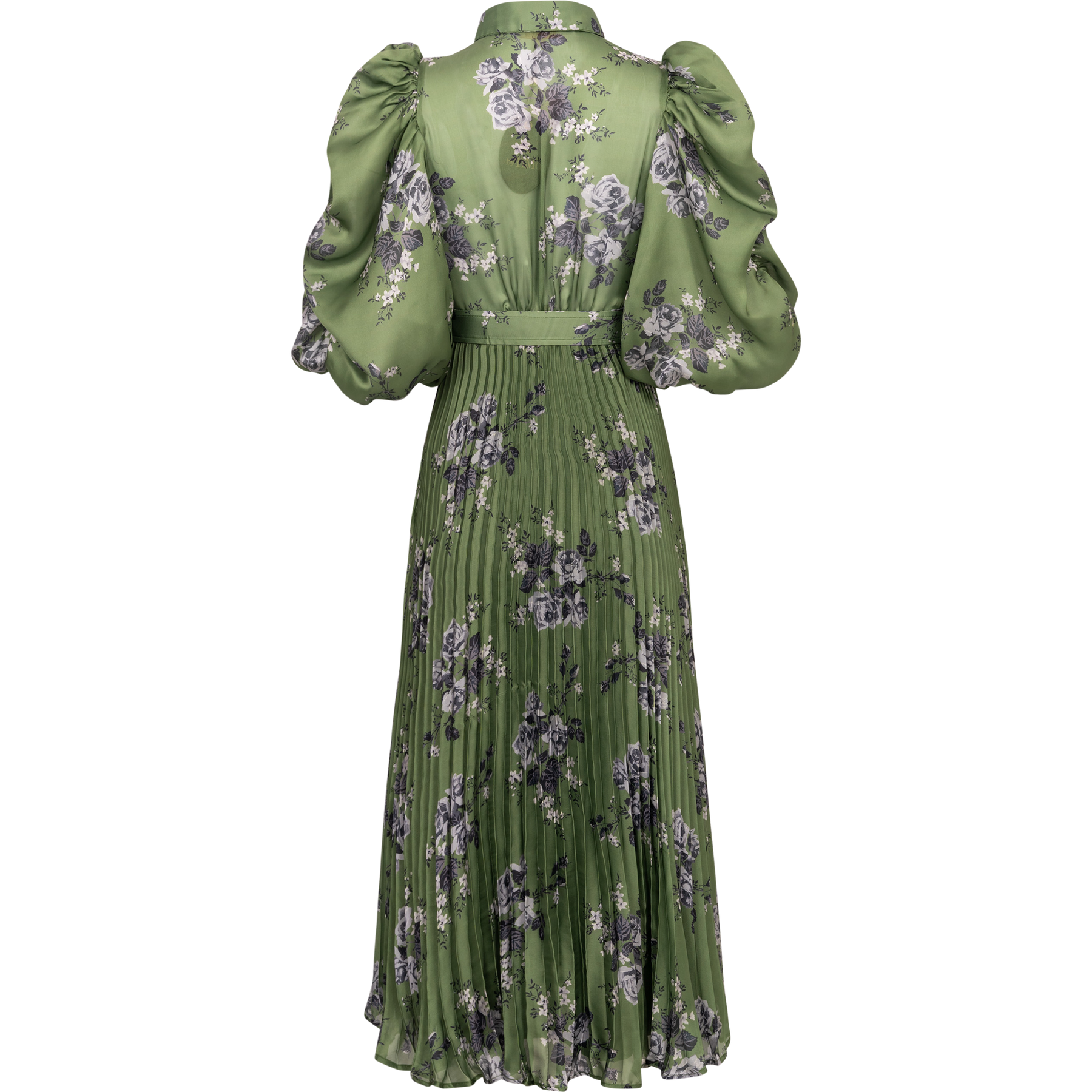 Plissé Maxi Dress - Green Roses