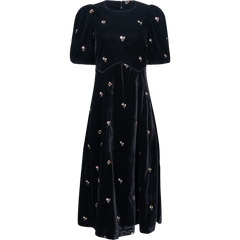 Rubina Embroidery Puff Slv Midi Dress - Black