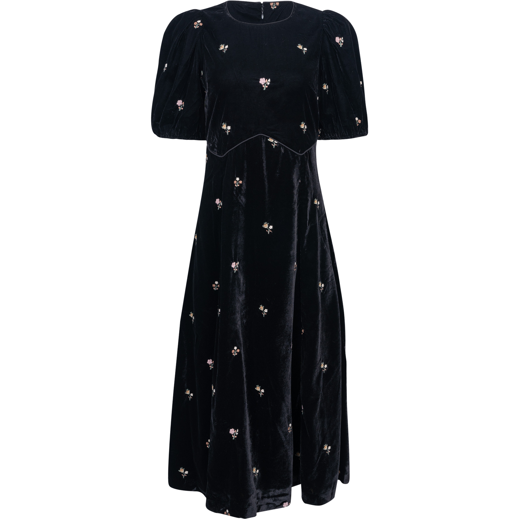 Rubina Embroidery Puff Slv Midi Dress - Black