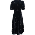 Rubina Embroidery Puff Slv Midi Dress - Black