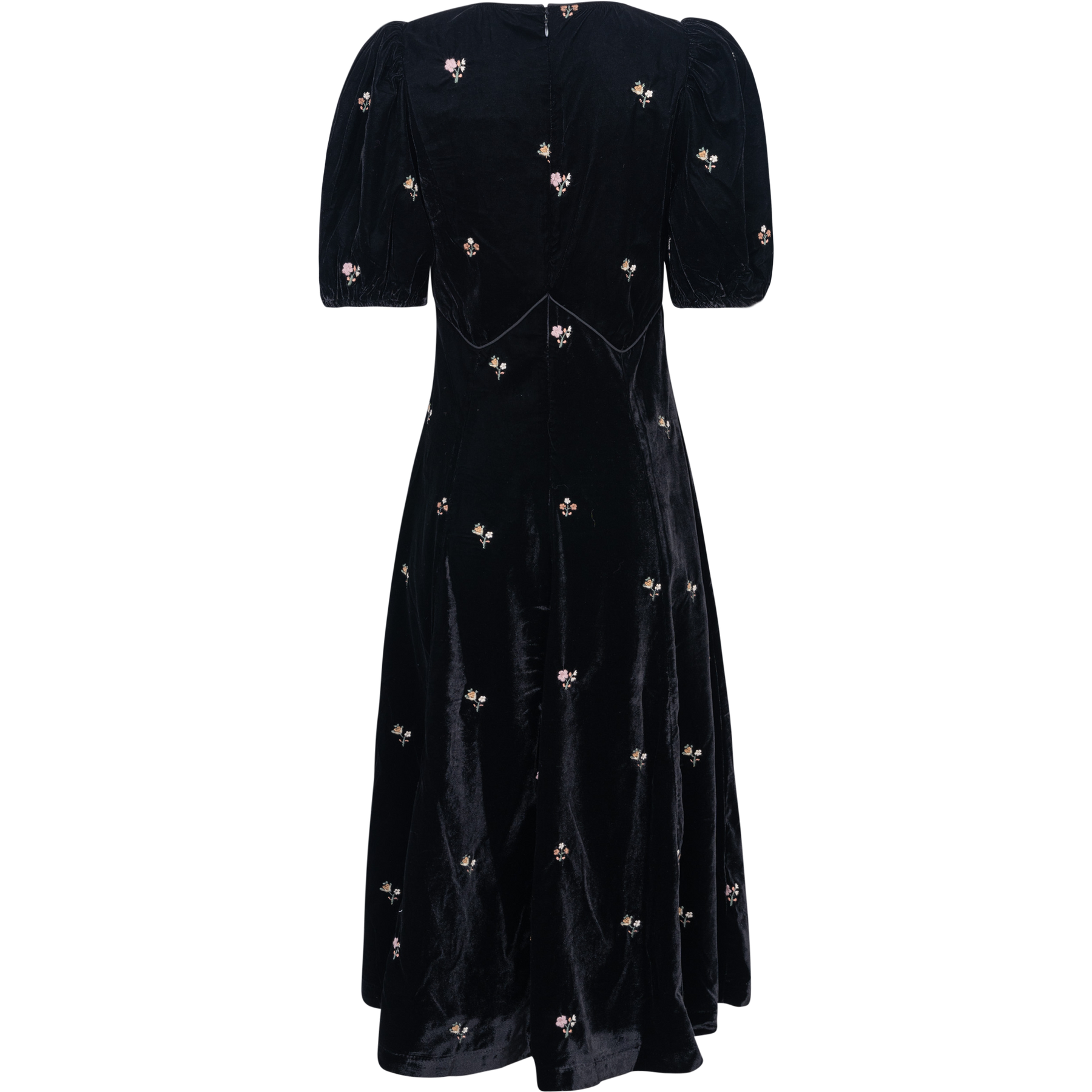 Rubina Embroidery Puff Slv Midi Dress - Black