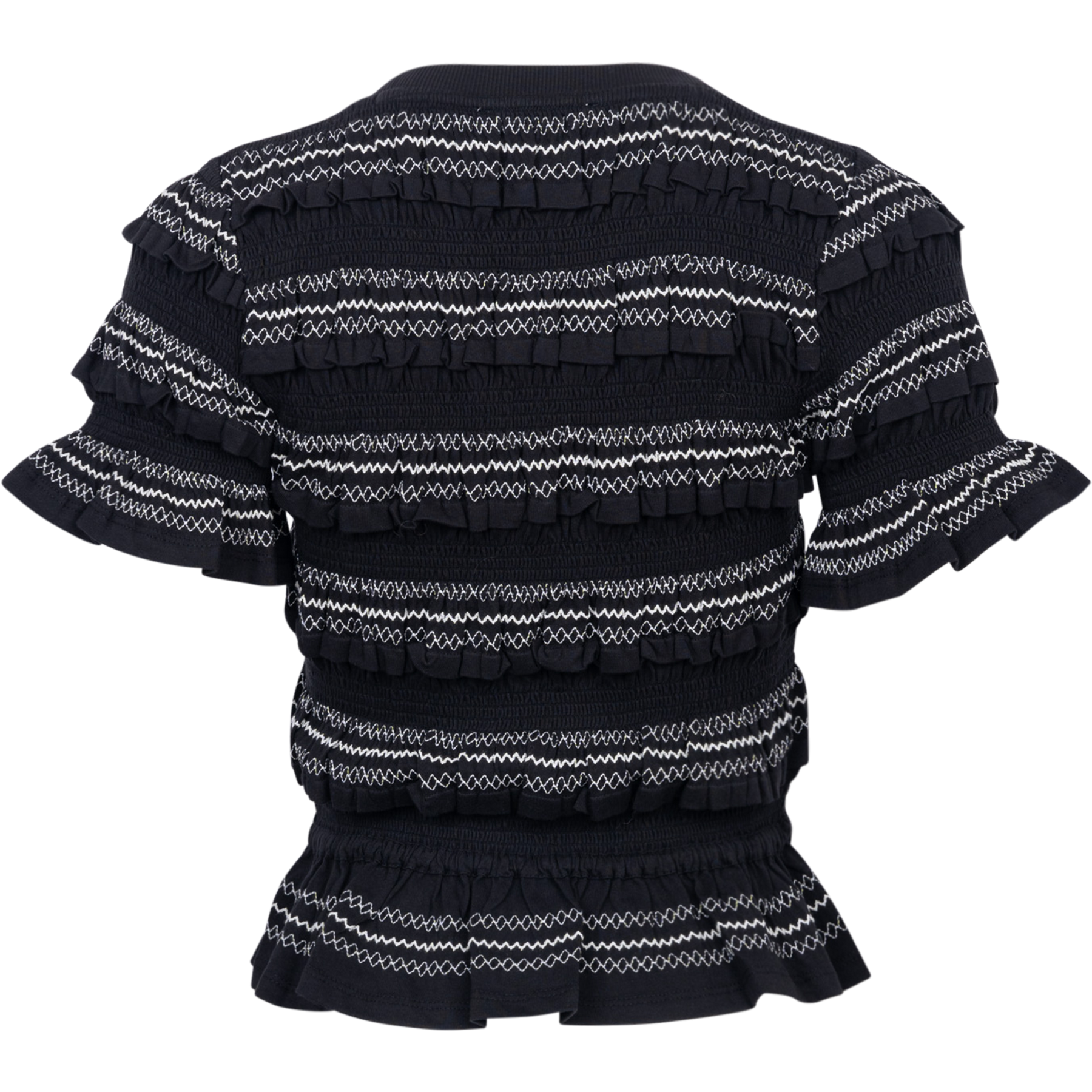 Mable Cambric S/Slv Smocked Top - Black