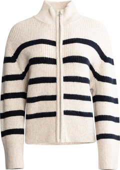 Thea Stripe Zip Cardigan - Sand / Navy
