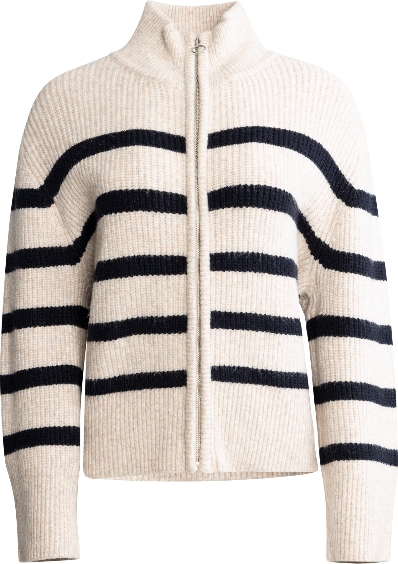 Thea Stripe Zip Cardigan - Sand / Navy