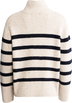 Thea Stripe Zip Cardigan - Sand / Navy