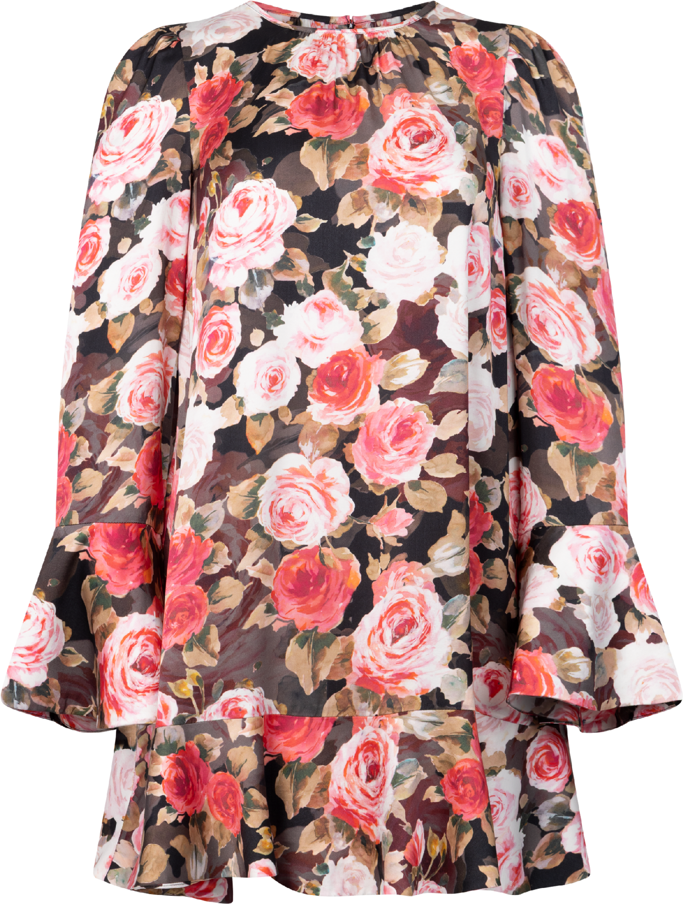 Satin Shift Dress - Midnight Roses