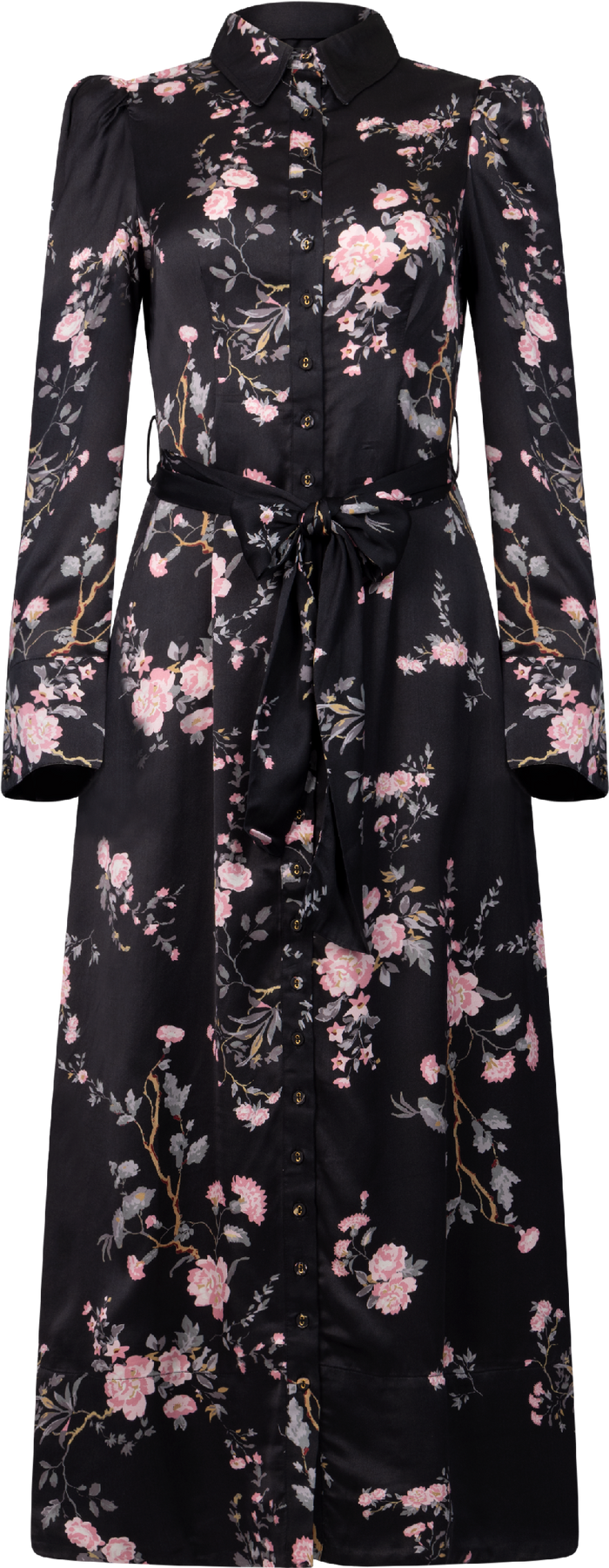 Satin Belt Dress - Midnight Garden