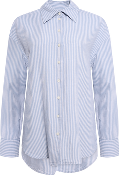 Cleo Oversize Linen Blend Shirt - Dusty Blue Bright White