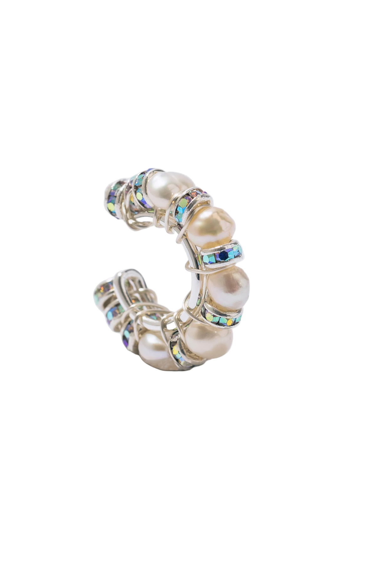 Pearl Diamond Ear Cuff - Silver