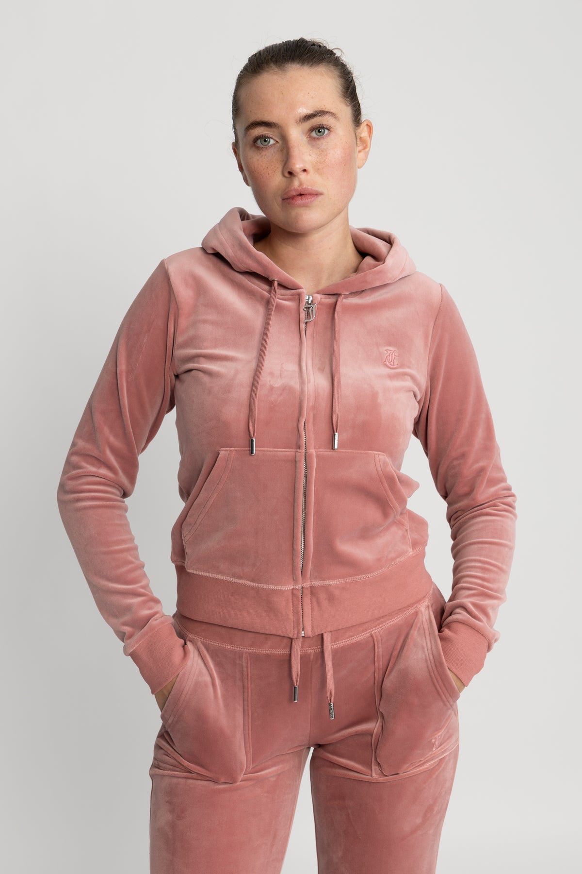 Robertson Classic Velour Zip Hoodie - Withered Rose