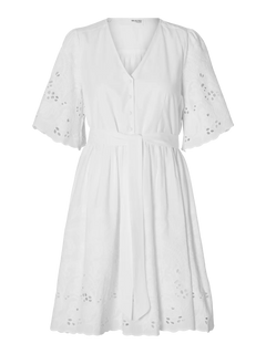 Dahlia Ss Short Broderi Dress Noos - Bright White