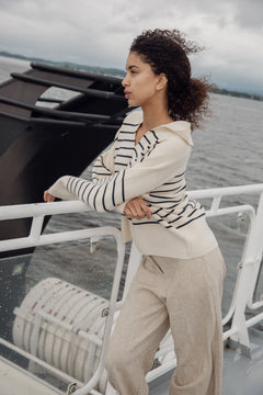 Cotton Storm Knit - Vanilla Navy Stripe