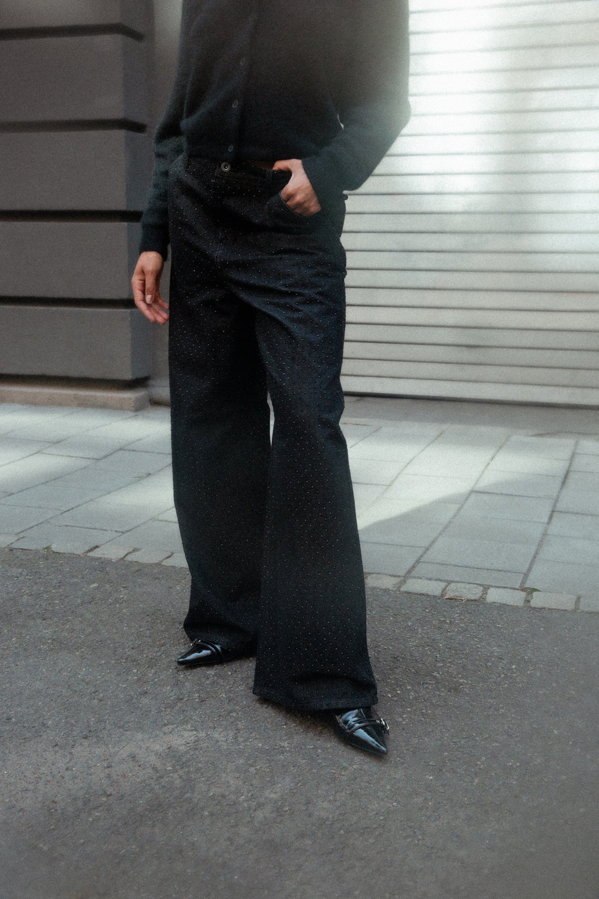 Rhinestone Jeans - Svart