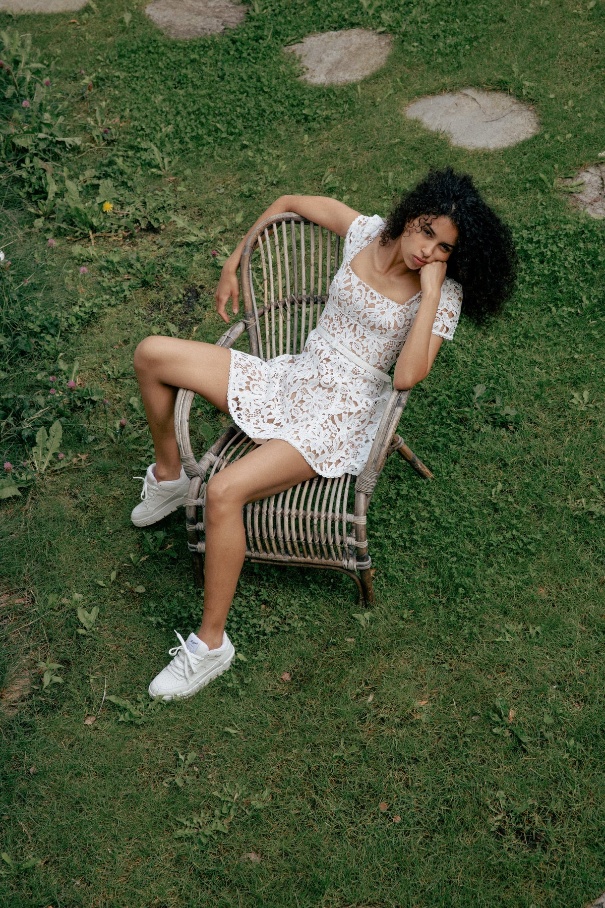 Floral Lace Mini Dress - White