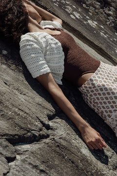 Cotton Pointelle Short Sleeve Cardigan - Egret