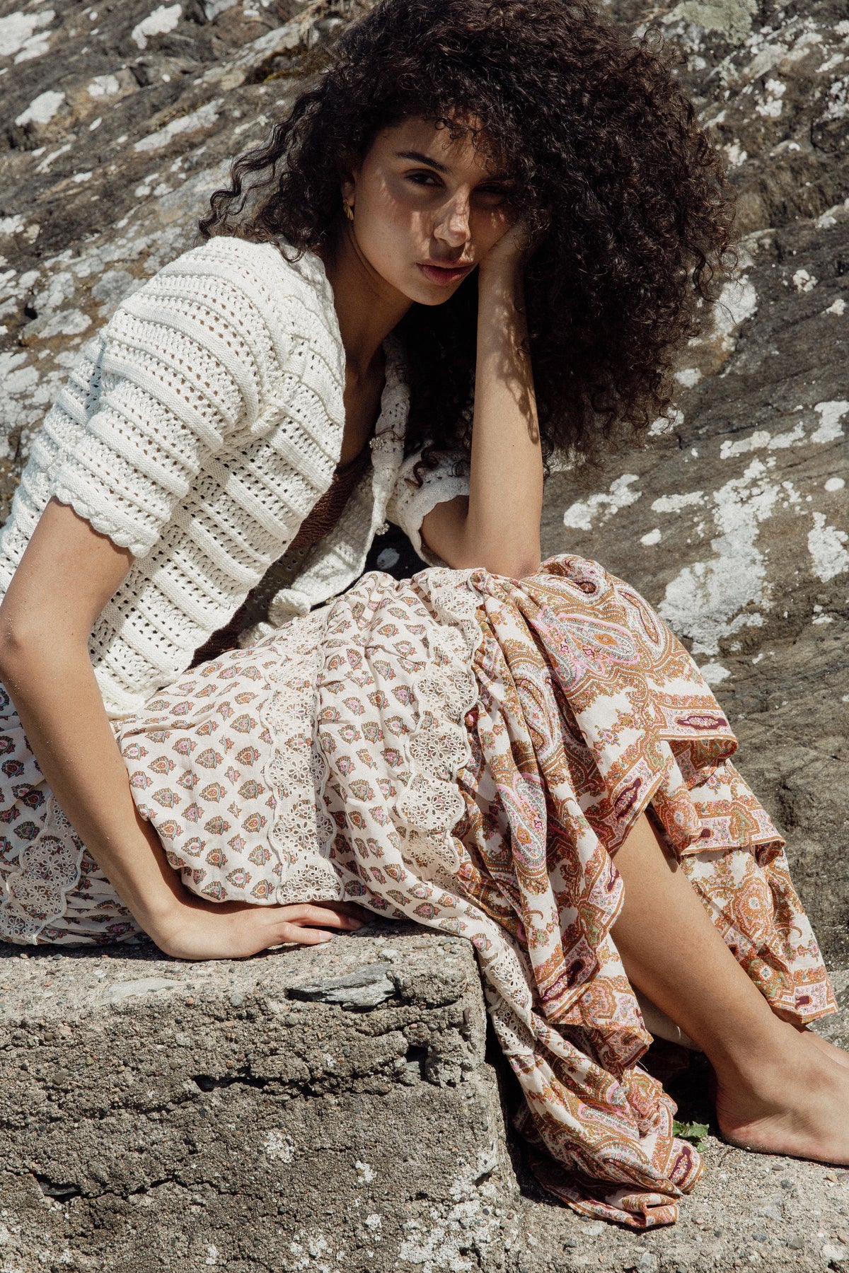 Cotton Pointelle Short Sleeve Cardigan - Egret