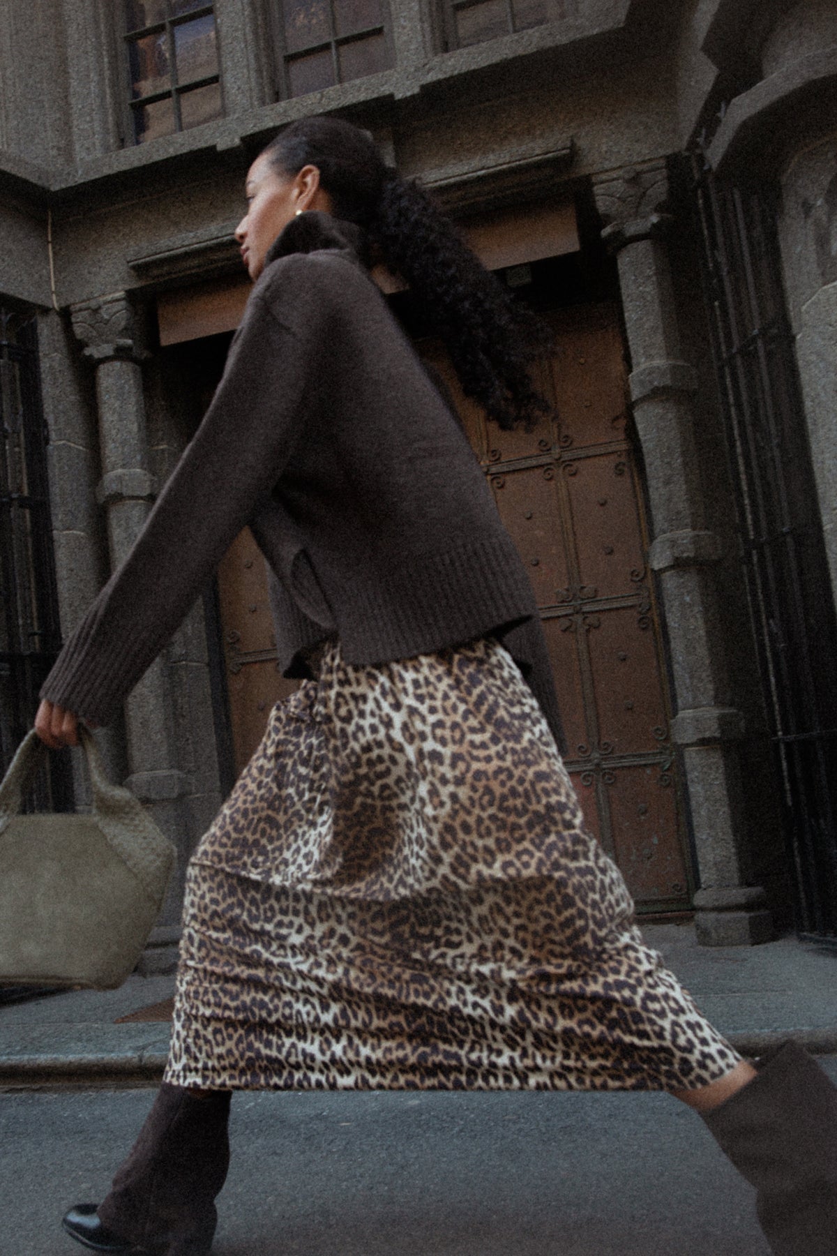 Printed Cotton Long Smock Skirt - Leopard