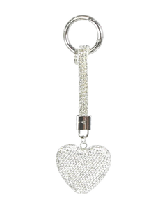 Rhinestone Heart Charm - Clear Silver