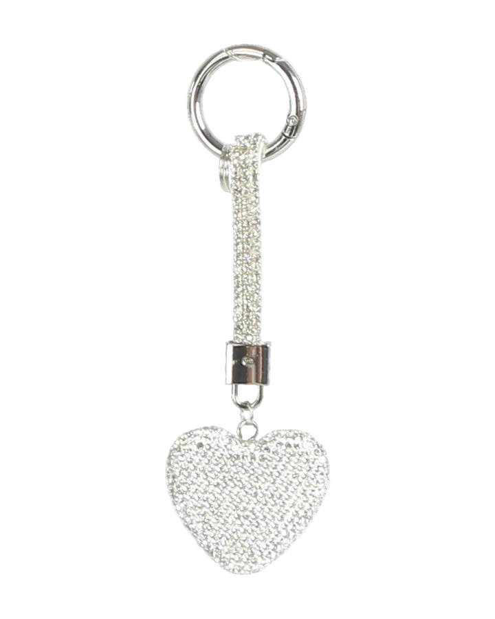 Rhinestone Heart Charm - Clear Silver