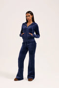 Robertson Classic Velour Zip Hoodie - Dark Blue Marl