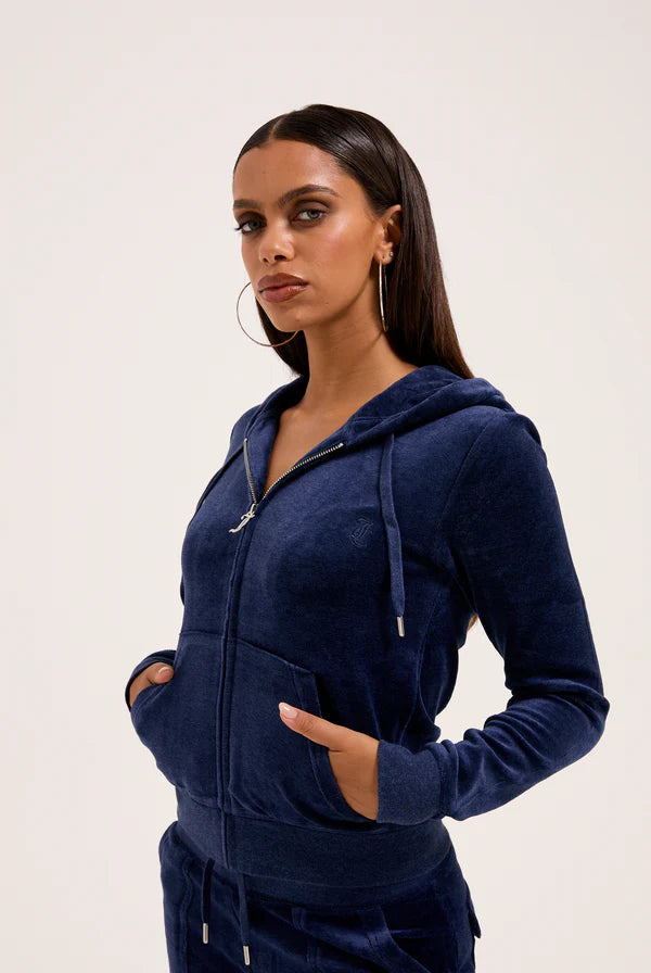 Robertson Classic Velour Zip Hoodie - Dark Blue Marl