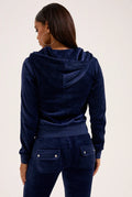 Robertson Classic Velour Zip Hoodie - Dark Blue Marl