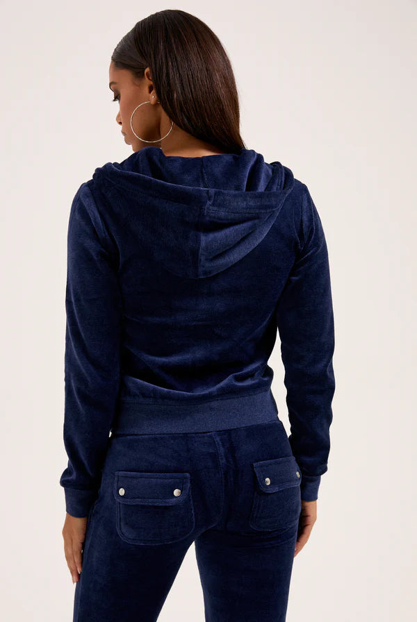 Robertson Classic Velour Zip Hoodie - Dark Blue Marl