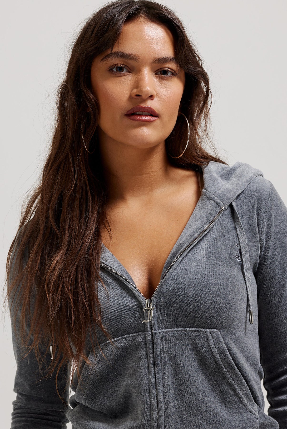 Robertson Classic Velour Zip Hoodie - Charcoal Marl