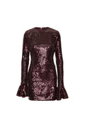 Sequins Ls Mini Dress - Zinfandel