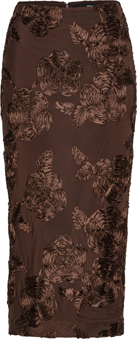 Flower Mesh Pencil Skirt - Chicory Coffee