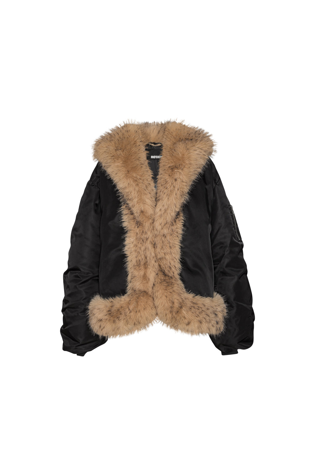 Faux Fur Collar Bomber Jacket - Black