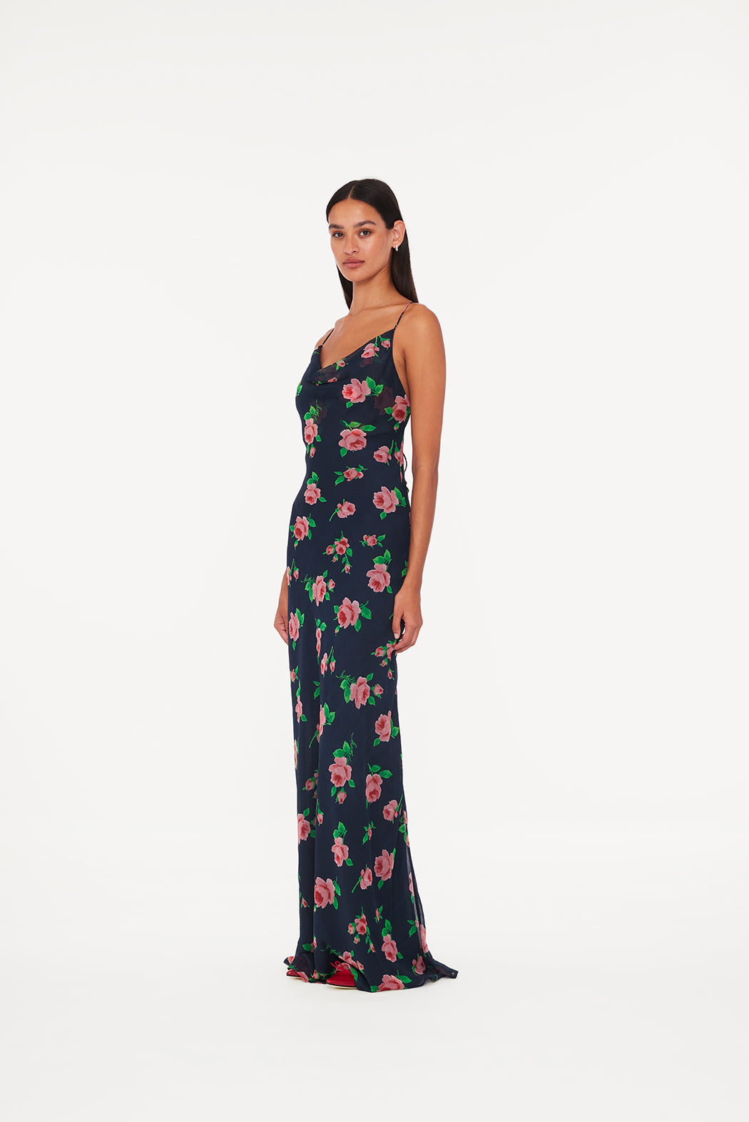 Chiffon Maxi Slip Dress - Shining Rose / Midnight Navy Comb