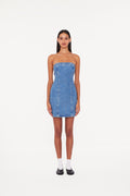 Rhinestone Denim Dress - Light Blue Denim