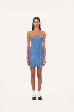 Rhinestone Denim Dress - Light Blue Denim