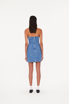 Rhinestone Denim Dress - Light Blue Denim