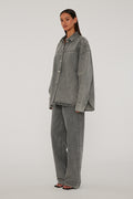 Rhinestone Denim Shirt - Grey Denim