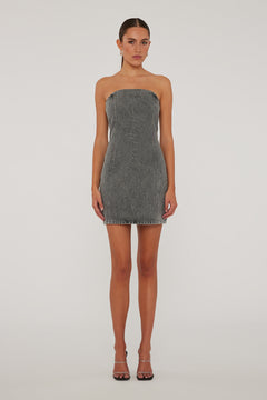 Rhinestone Denim Dress - Grey Denim