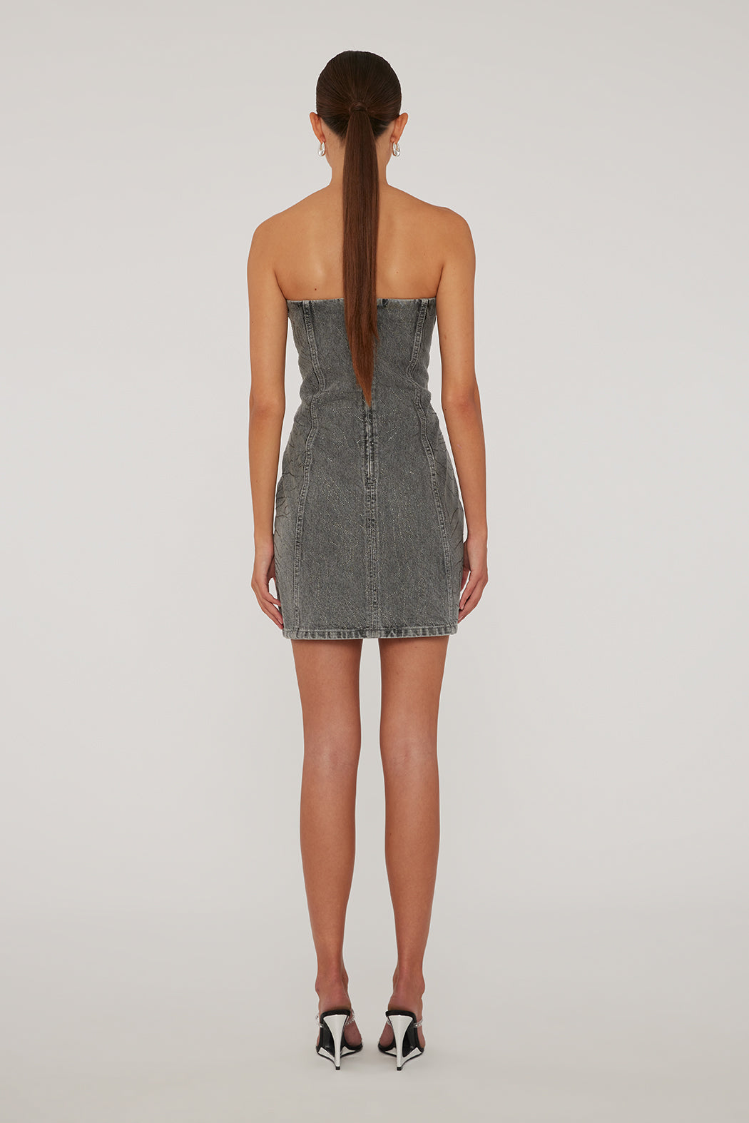 Rhinestone Denimklänning - Grå Denim