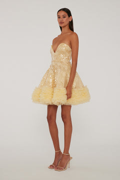 Sequins Mini Ruffle Dress - Italian Straw