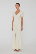 Lace Puffy Maxi Dress - Egret