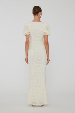 Lace Puffy Maxi Dress - Egret