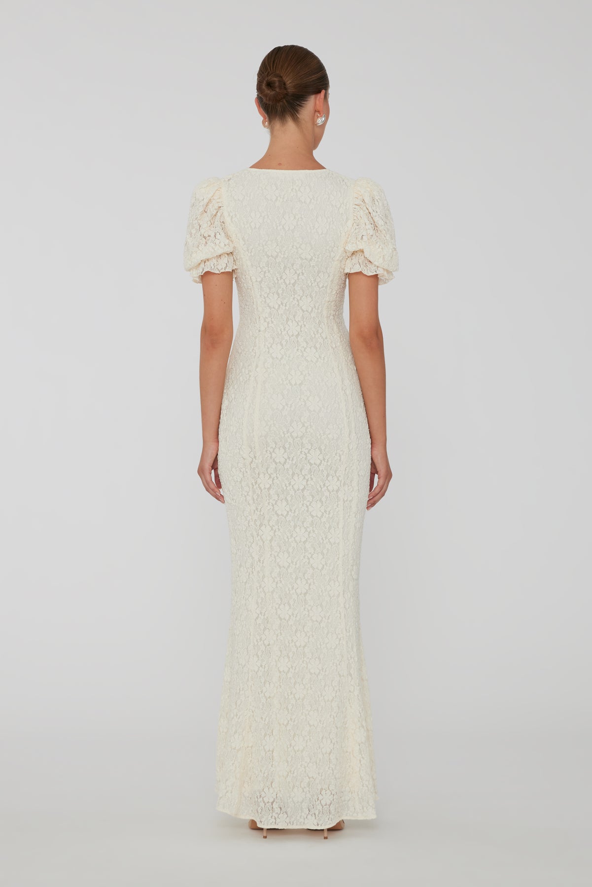 Lace Puffy Maxi Dress - Egret