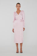 Satin Midi Wrap Dress - Blushing Bride