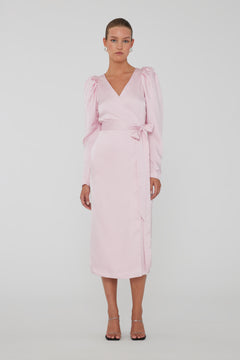 Satin Midi Wrap Dress - Blushing Bride