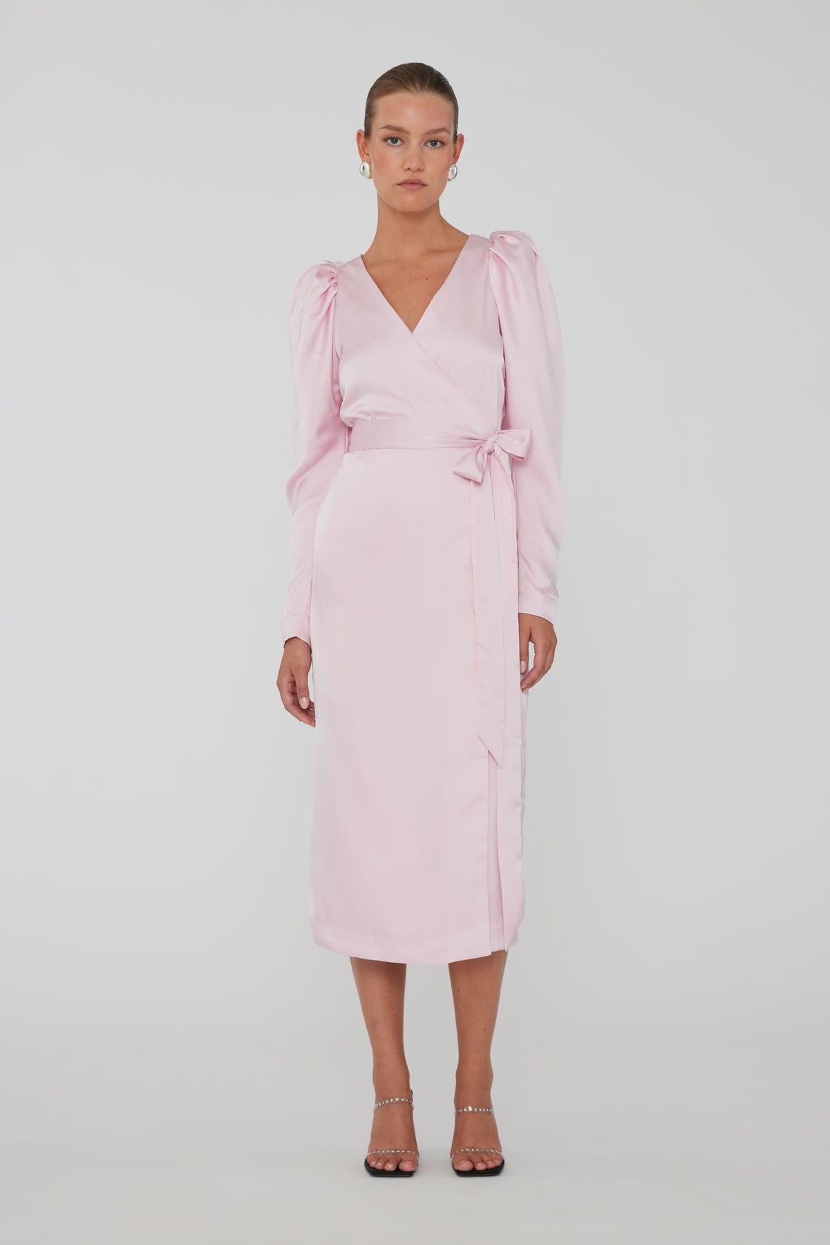 Satin Midi Wrap Dress - Blushing Bride