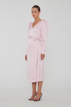 Satin Midi Wrap Dress - Blushing Bride