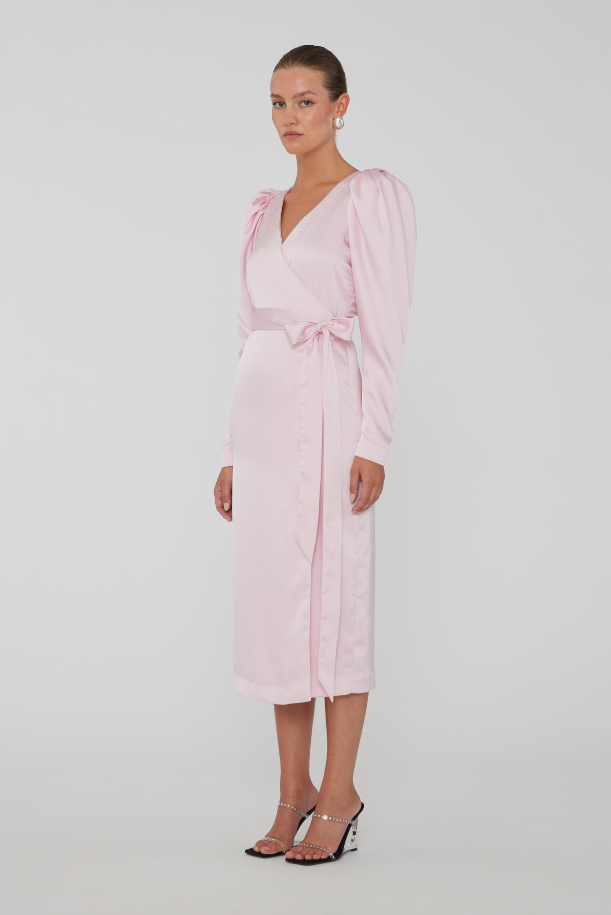 Satin Midi Wrap Dress - Blushing Bride